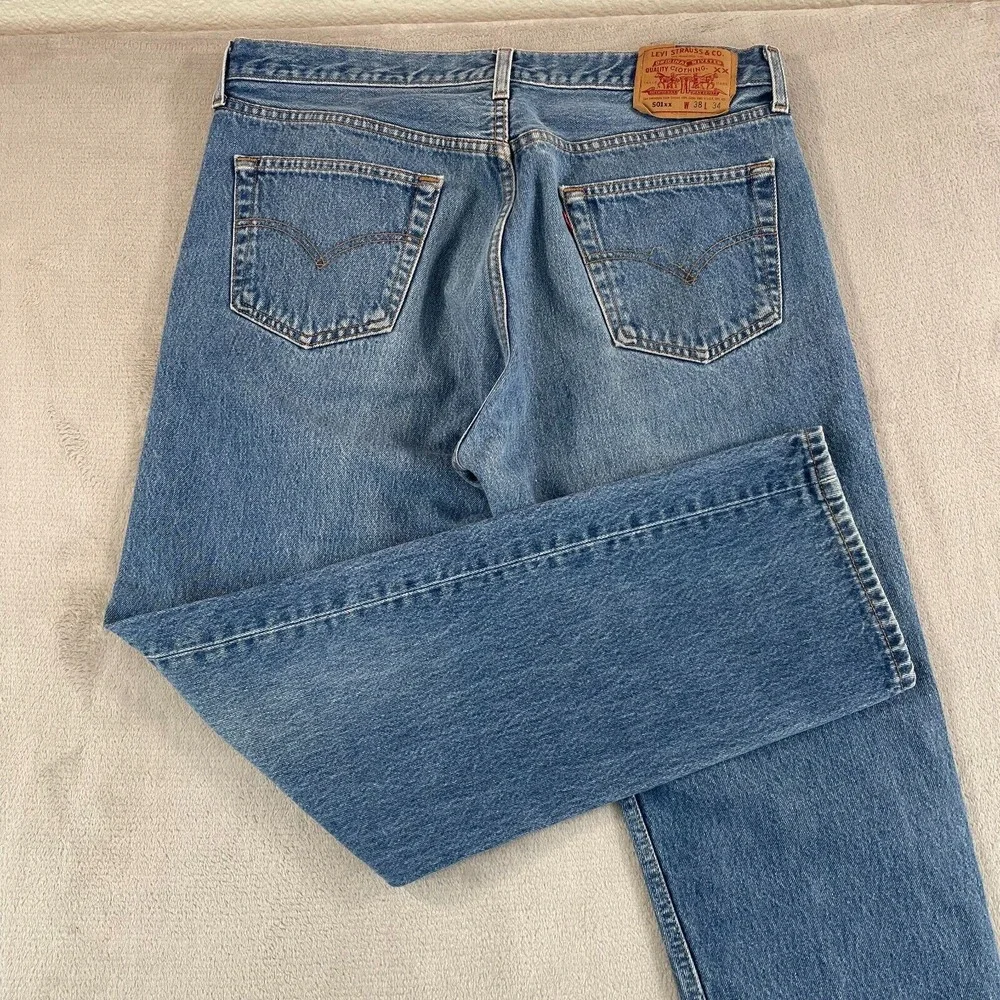Vintage 90s Levis 501 XX Jeans Men 38x34 (34x31) Blue Light Wash Denim Made USA